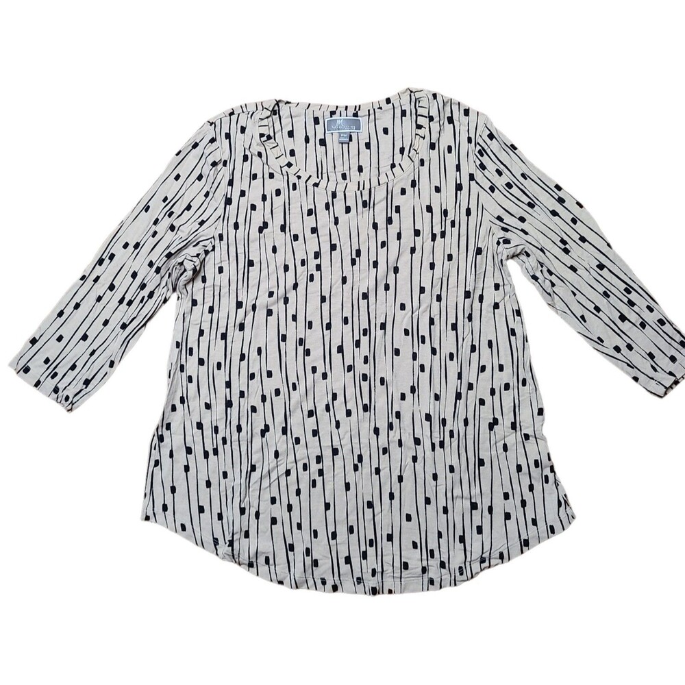 JM Collection Petite Top Size PM Black & Tan Geometric Print 3/4 Sleeve